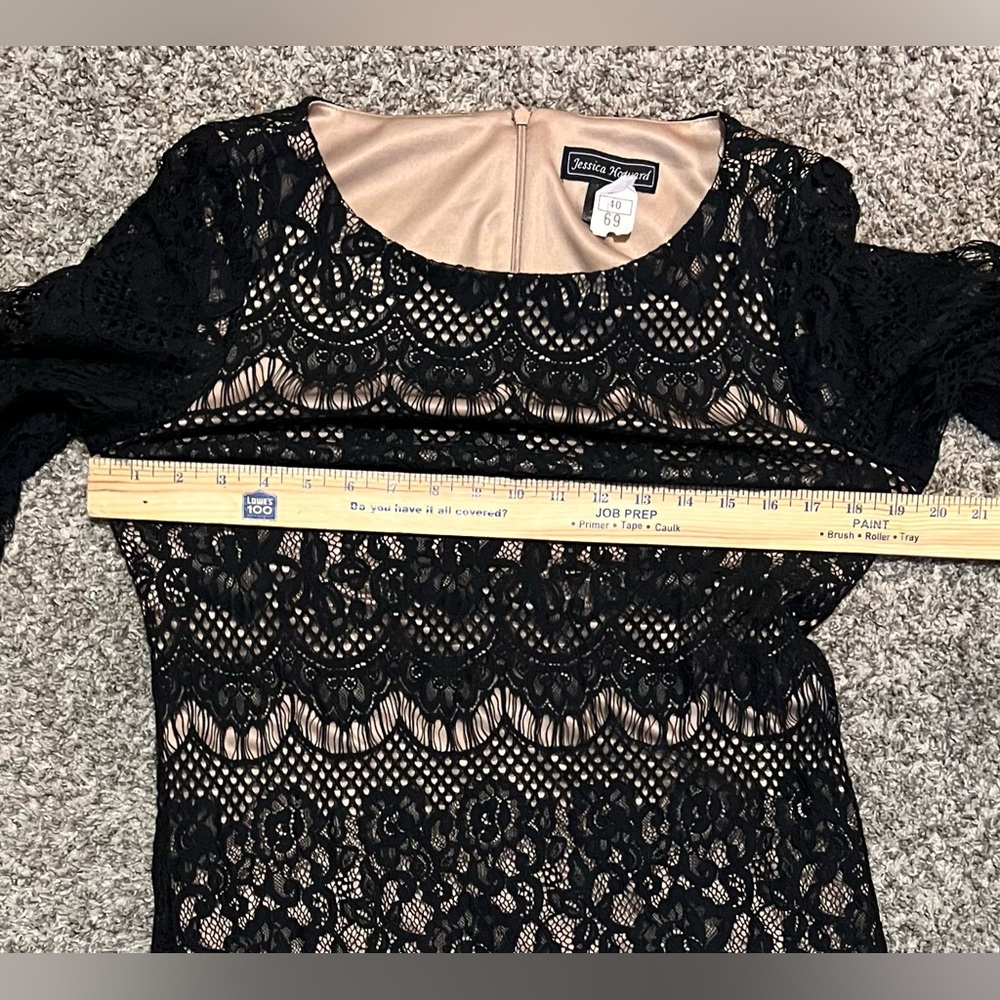 Jessica Howard Women’s Black Lace 3/4 Sleeve Jewel Neck Sheath Dress! Size 10. - Picture 11 of 16